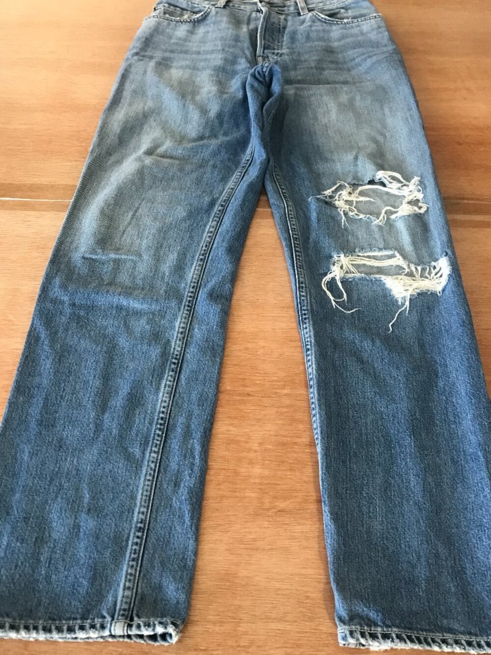 Grlfrnd The Bella Boyfriend Jeans Women 27 Blue High Rise Distressed Button Fly